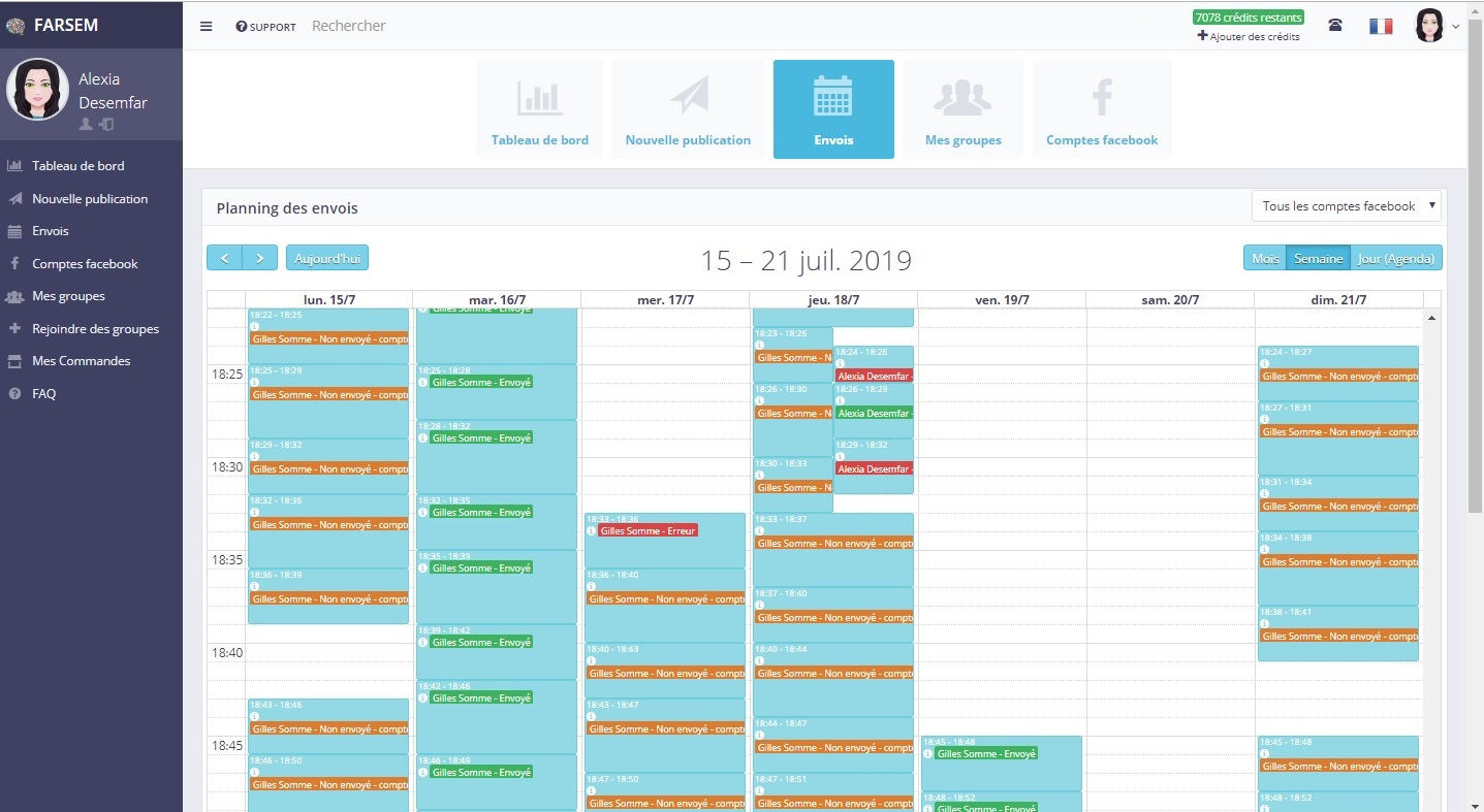 Agenda hebdomadaire des envois
